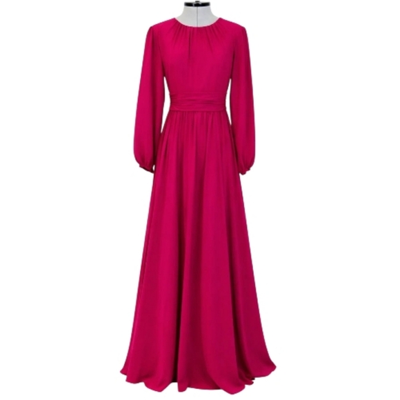 Mikael Aghal Fuchsia Long Sleeve Maxi Gown, Size 8, NWT - Picture 2 of 8